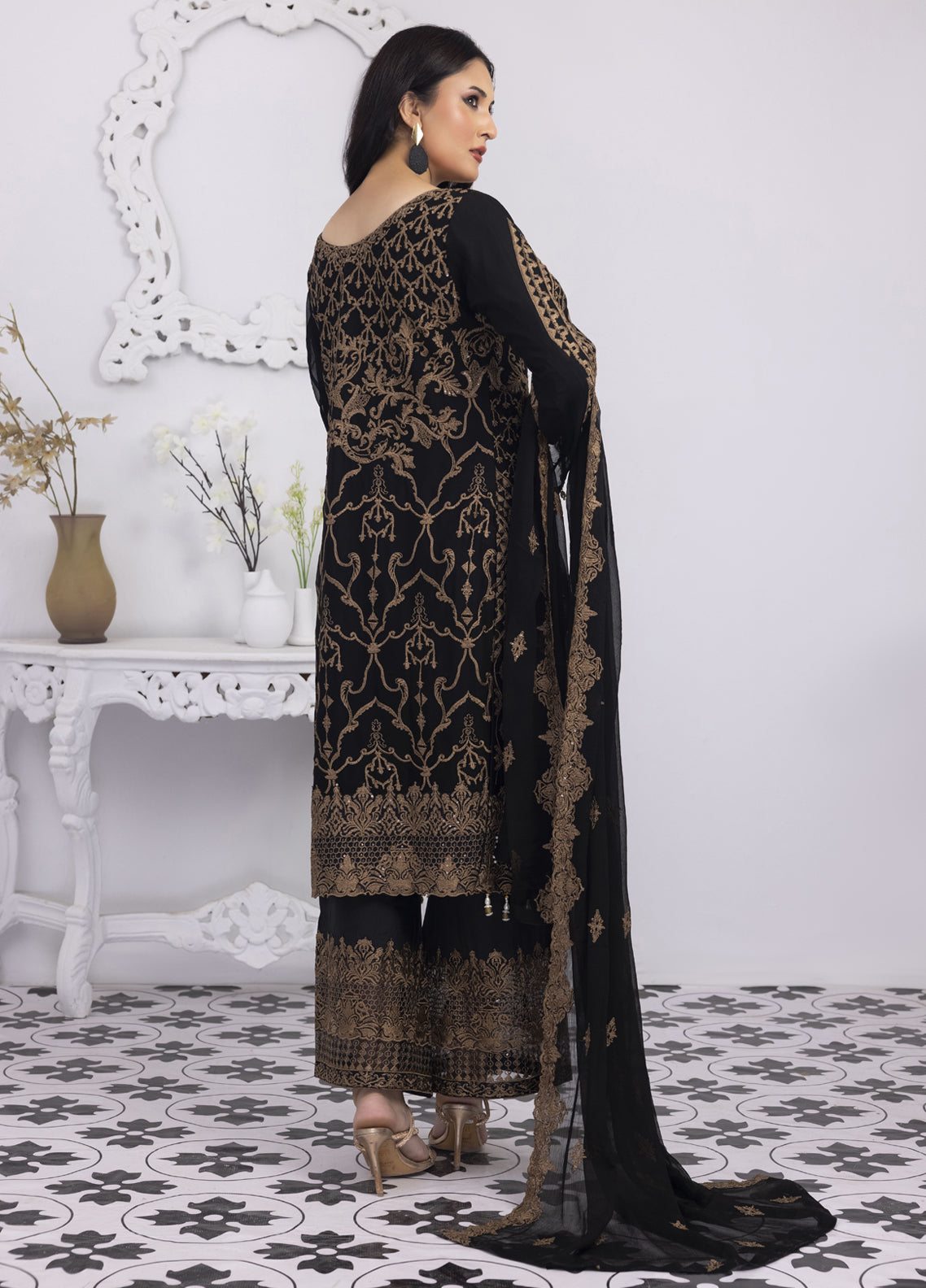 Embroidered Stitched 3 Piece Chiffon Suit PD-23-102 Ready to Wear