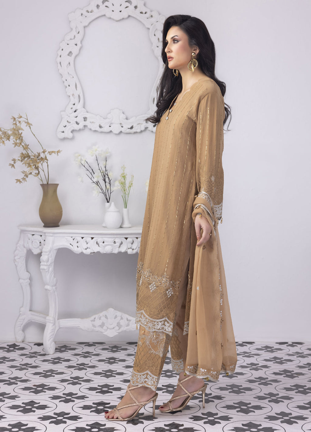 Embroidered Stitched 3 Piece Chiffon Suit PD-23-103 Ready to Wear
