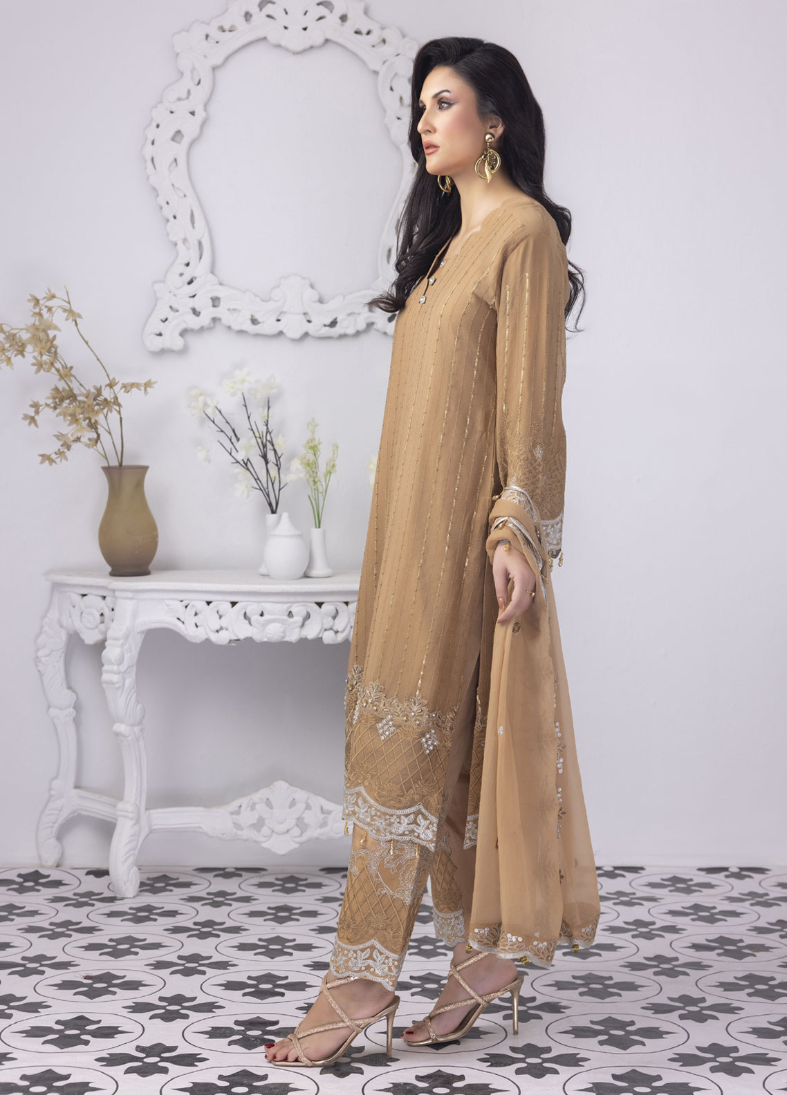 Embroidered Stitched 3 Piece Chiffon Suit PD-23-103 Ready to Wear