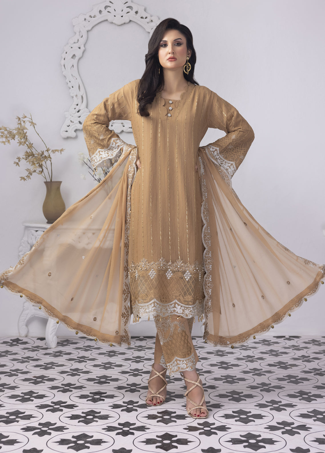Embroidered Stitched 3 Piece Chiffon Suit PD-23-103 Ready to Wear