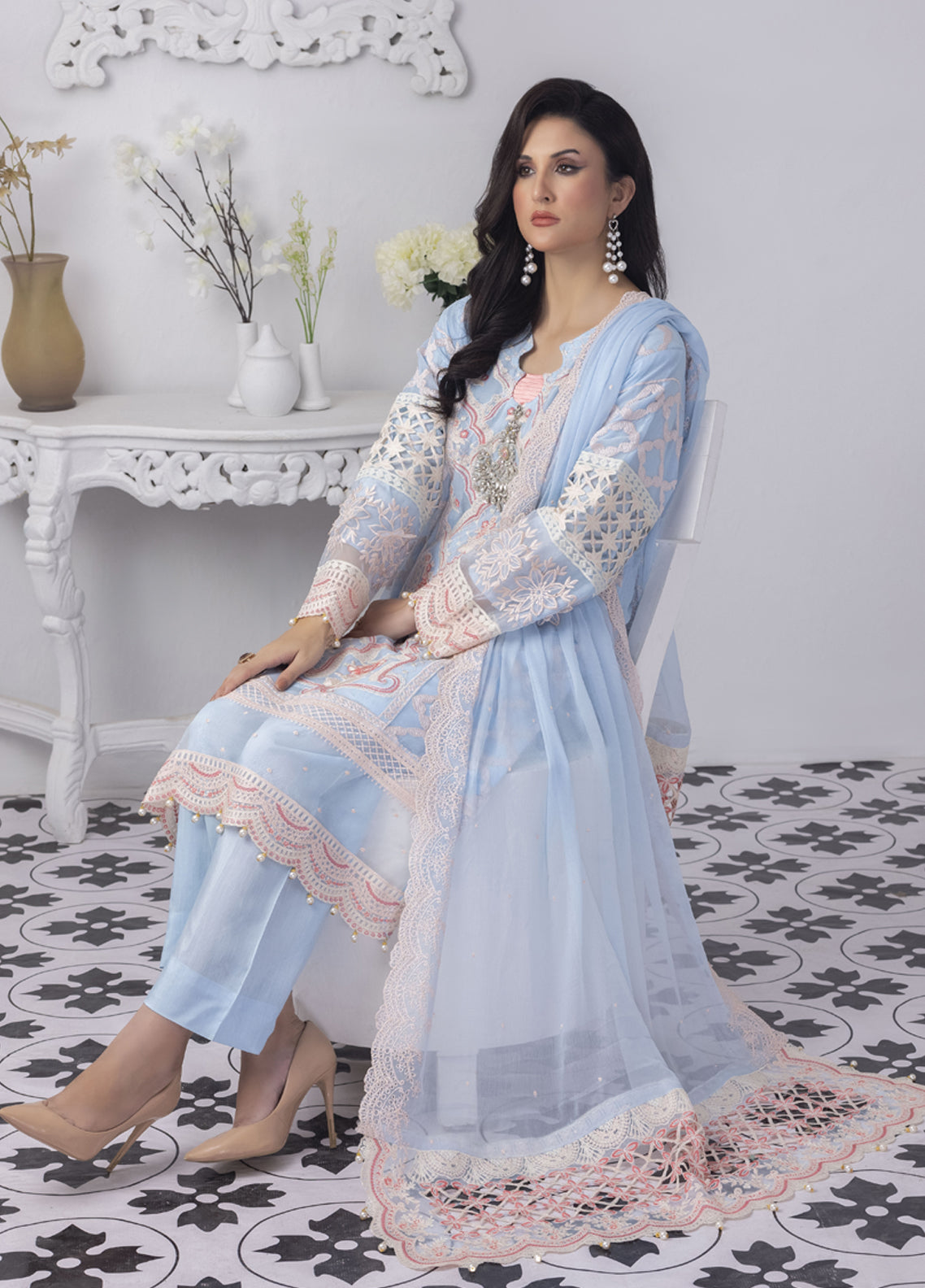 Embroidered Stitched 3 Piece Chiffon Suit PD-23-104 Ready to Wear