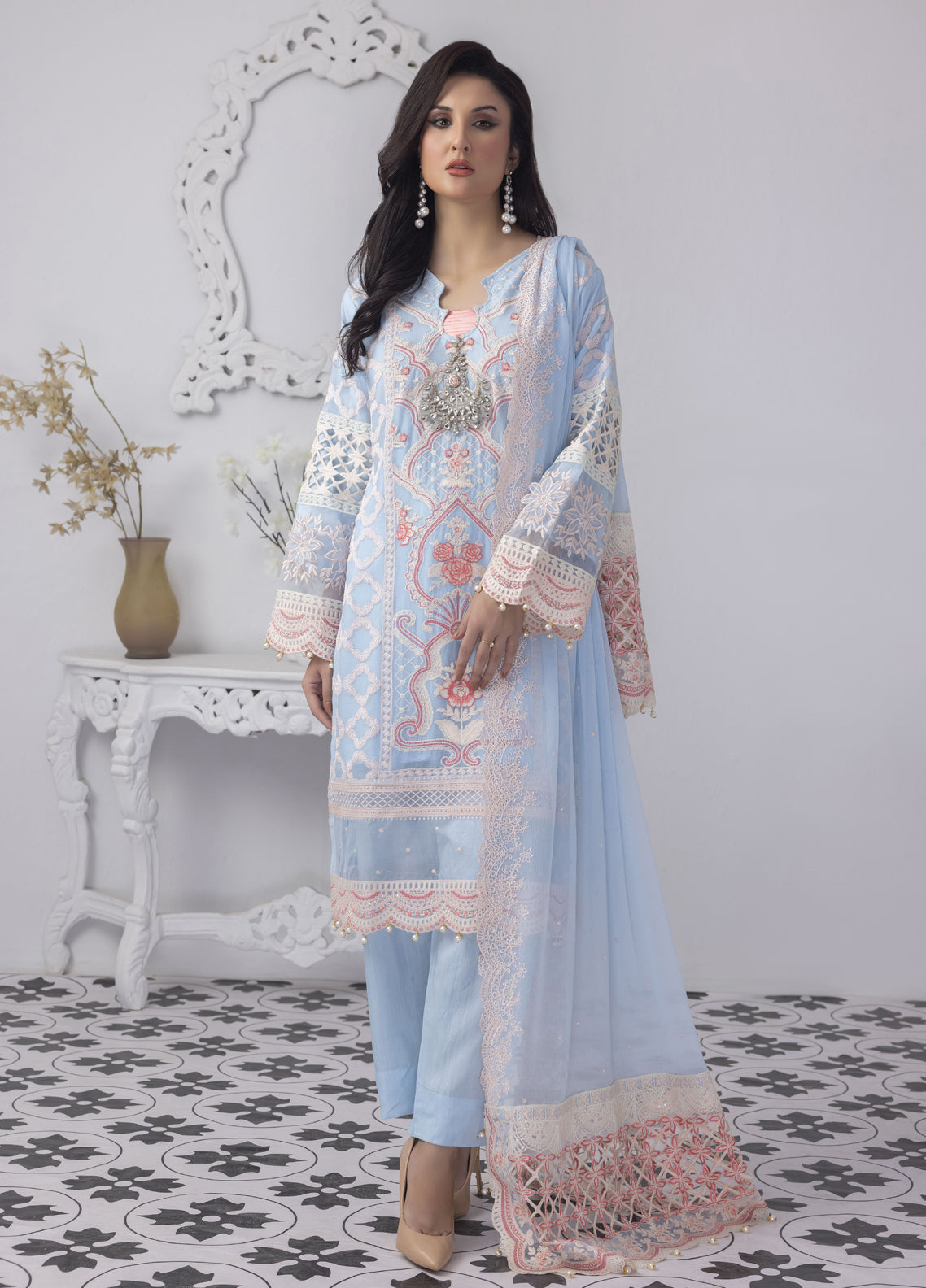 Embroidered Stitched 3 Piece Chiffon Suit PD-23-104 Ready to Wear