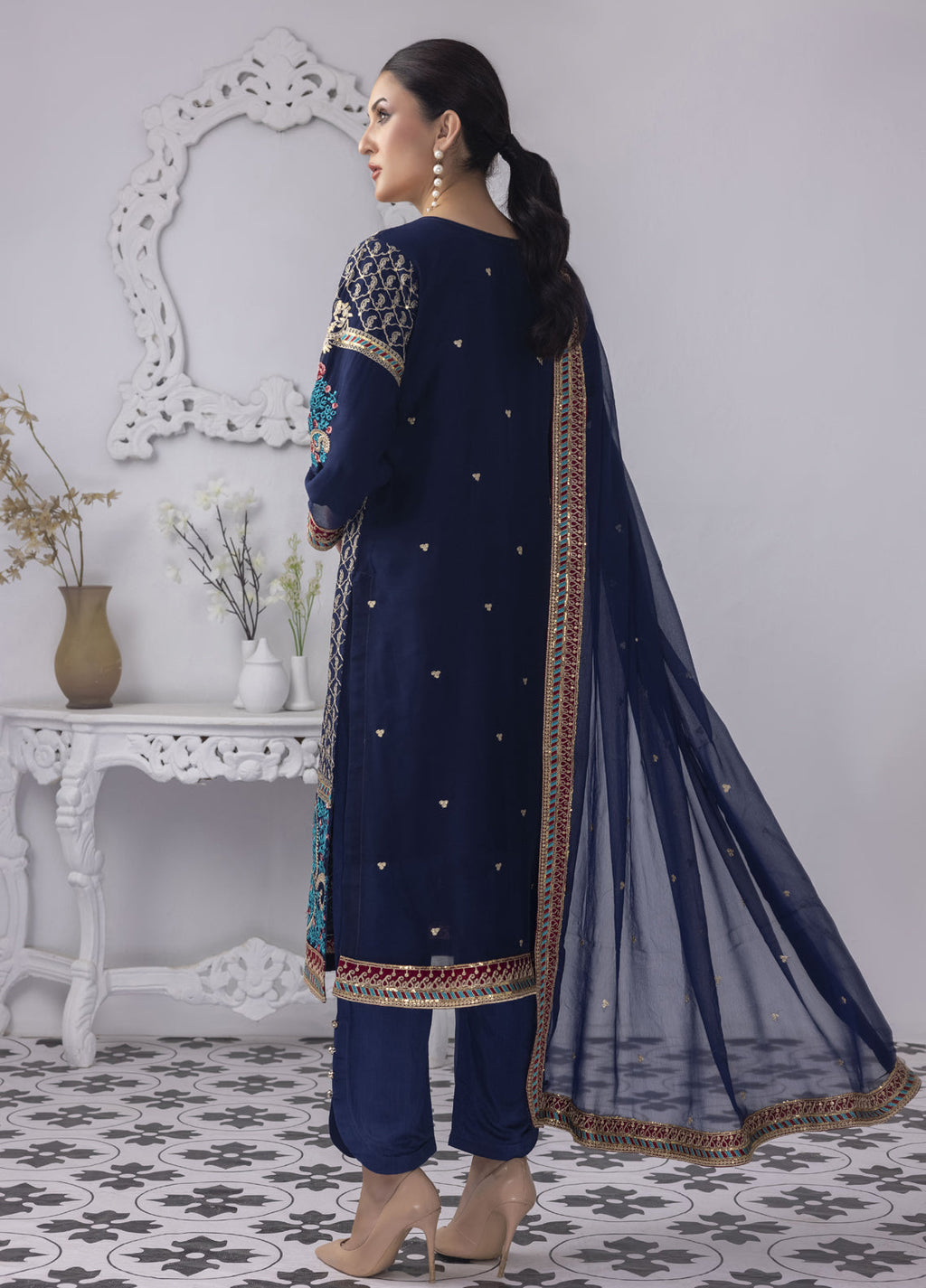 Embroidered Stitched 3 Piece Chiffon Suit PD-23-105 Ready to Wear