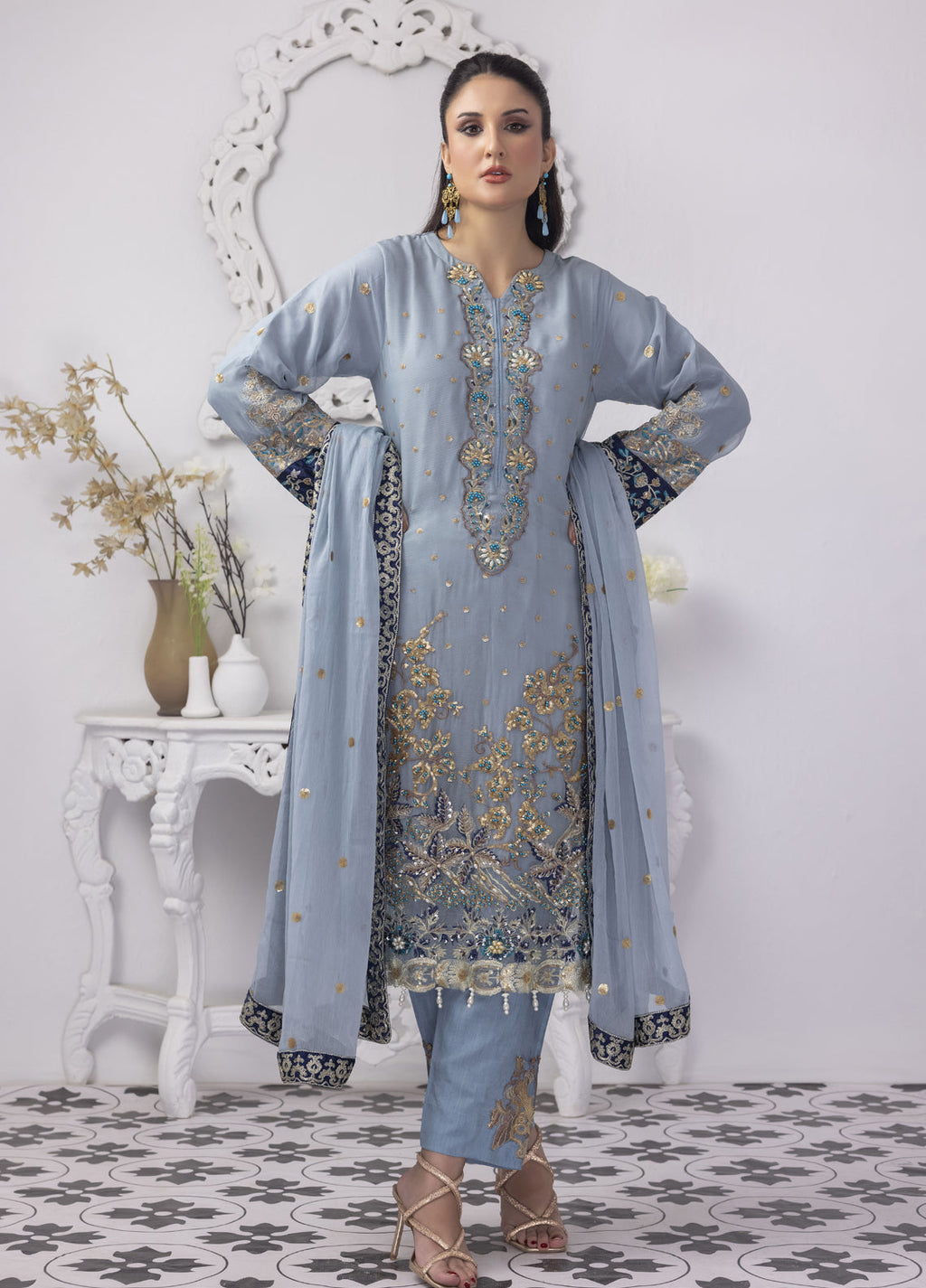 Embroidered Stitched 3 Piece Chiffon Suit PD-23-106 Ready to Wear