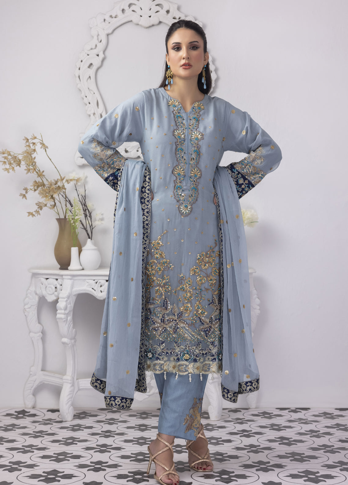Embroidered Stitched 3 Piece Chiffon Suit PD-23-106 Ready to Wear