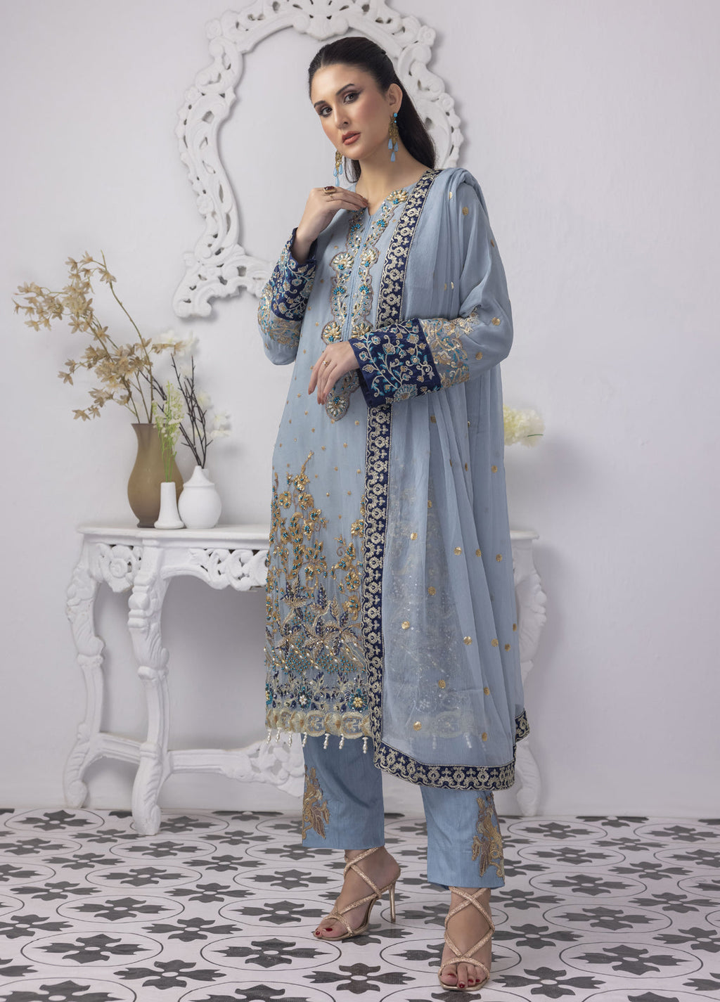 Embroidered Stitched 3 Piece Chiffon Suit PD-23-106 Ready to Wear