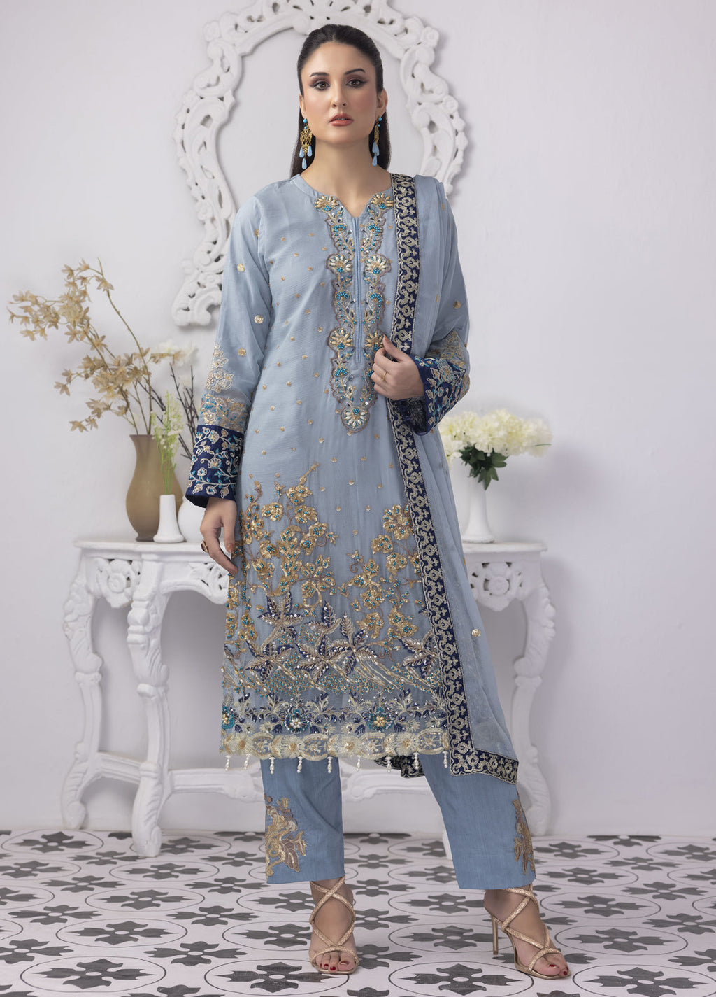 Embroidered Stitched 3 Piece Chiffon Suit PD-23-106 Ready to Wear