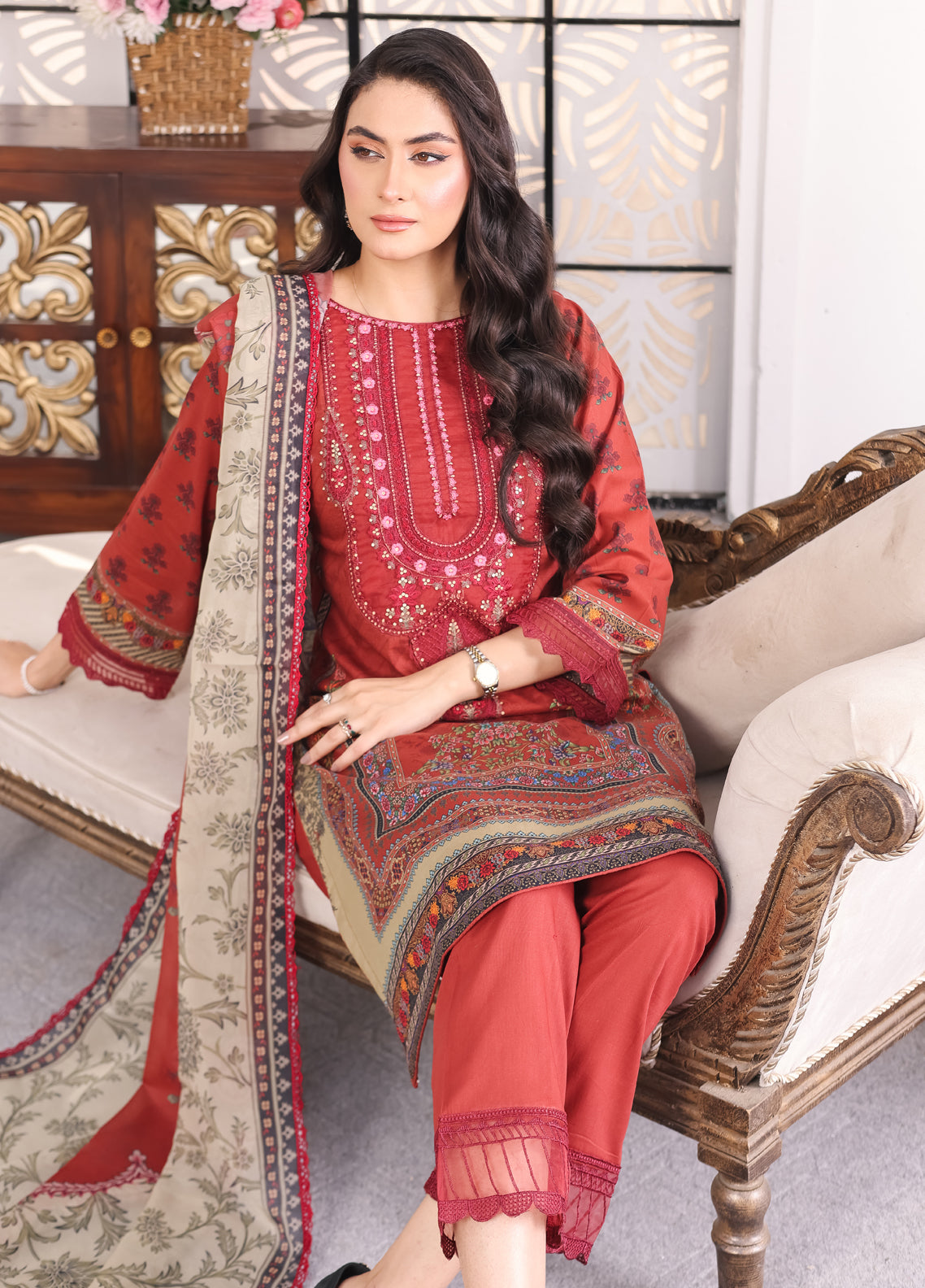 Aafreen By Polawn Embroidered Stitched 3 Piece Lawn Suit PD-24-201-A-Ready to Wear