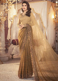 Chocolate Cappuccino Embroidered Unstitched 3 Piece Chiffon Saree MBC-BD-2306-Party Wear
