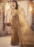 Chocolate Cappuccino Embroidered Unstitched 3 Piece Chiffon Saree MBC-BD-2306-Party Wear