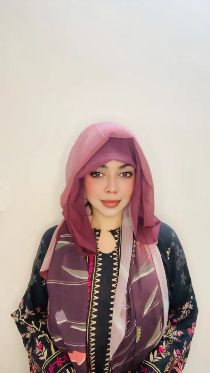 2 in 1 Digital Printed Hijab with Attached Tube Cap