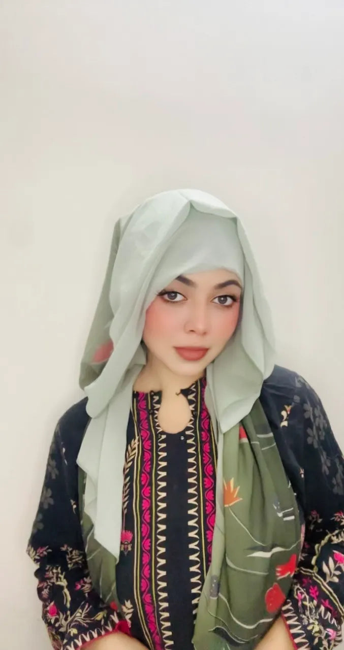 2 in 1 Digital Printed Hijab with Attached Tube Cap