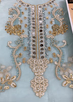 Embroidered Unstitched 3 Piece Orgnaza Suit Sky Blue Mirror-Party Wear