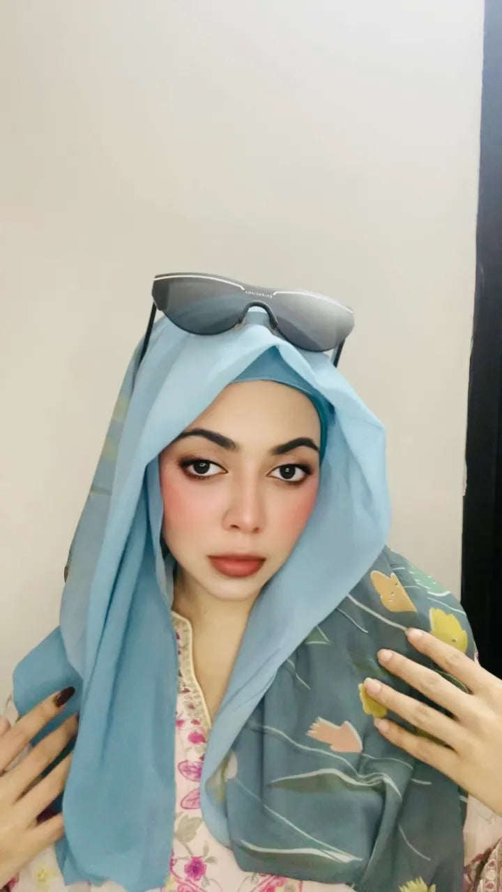 2 in 1 Digital Printed Hijab with Attached Tube Cap