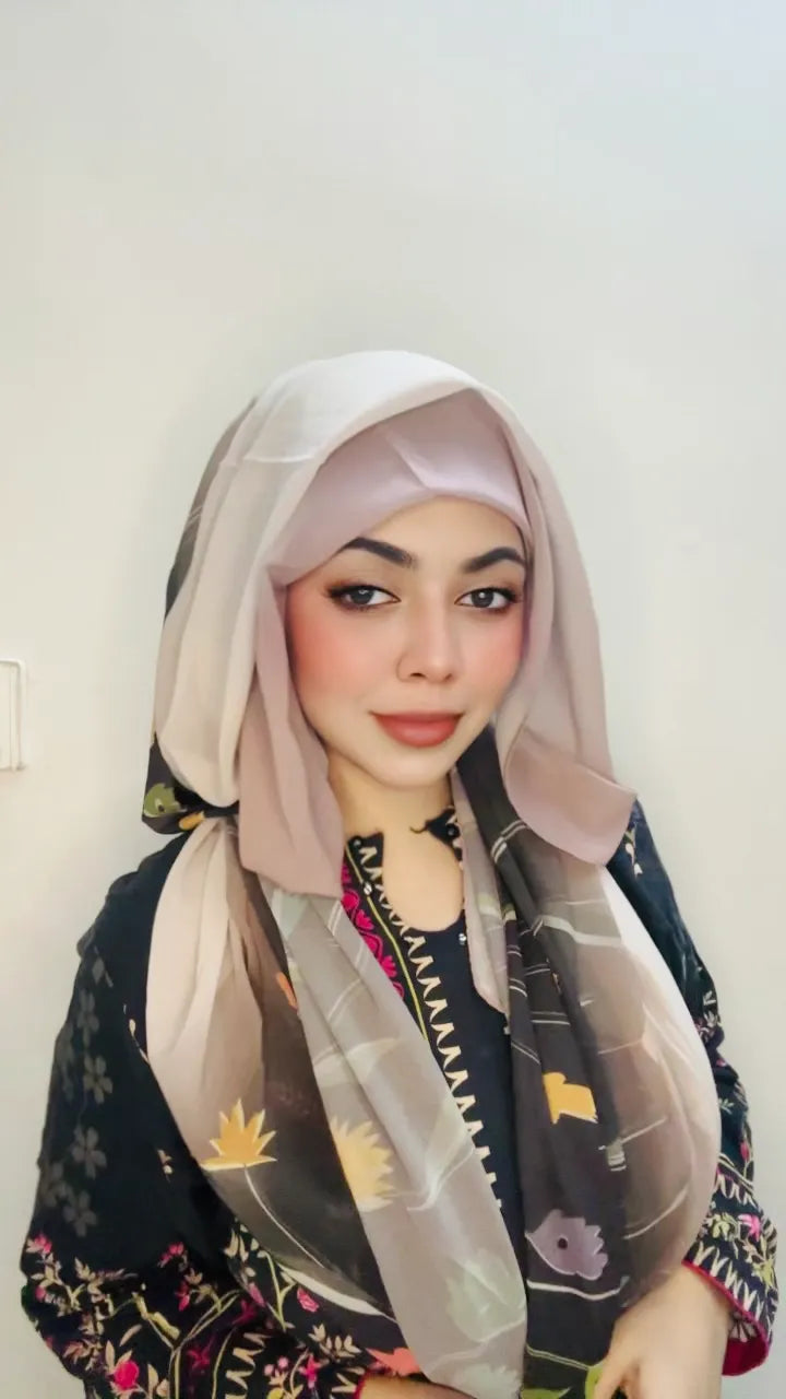 2 in 1 Digital Printed Hijab with Attached Tube Cap