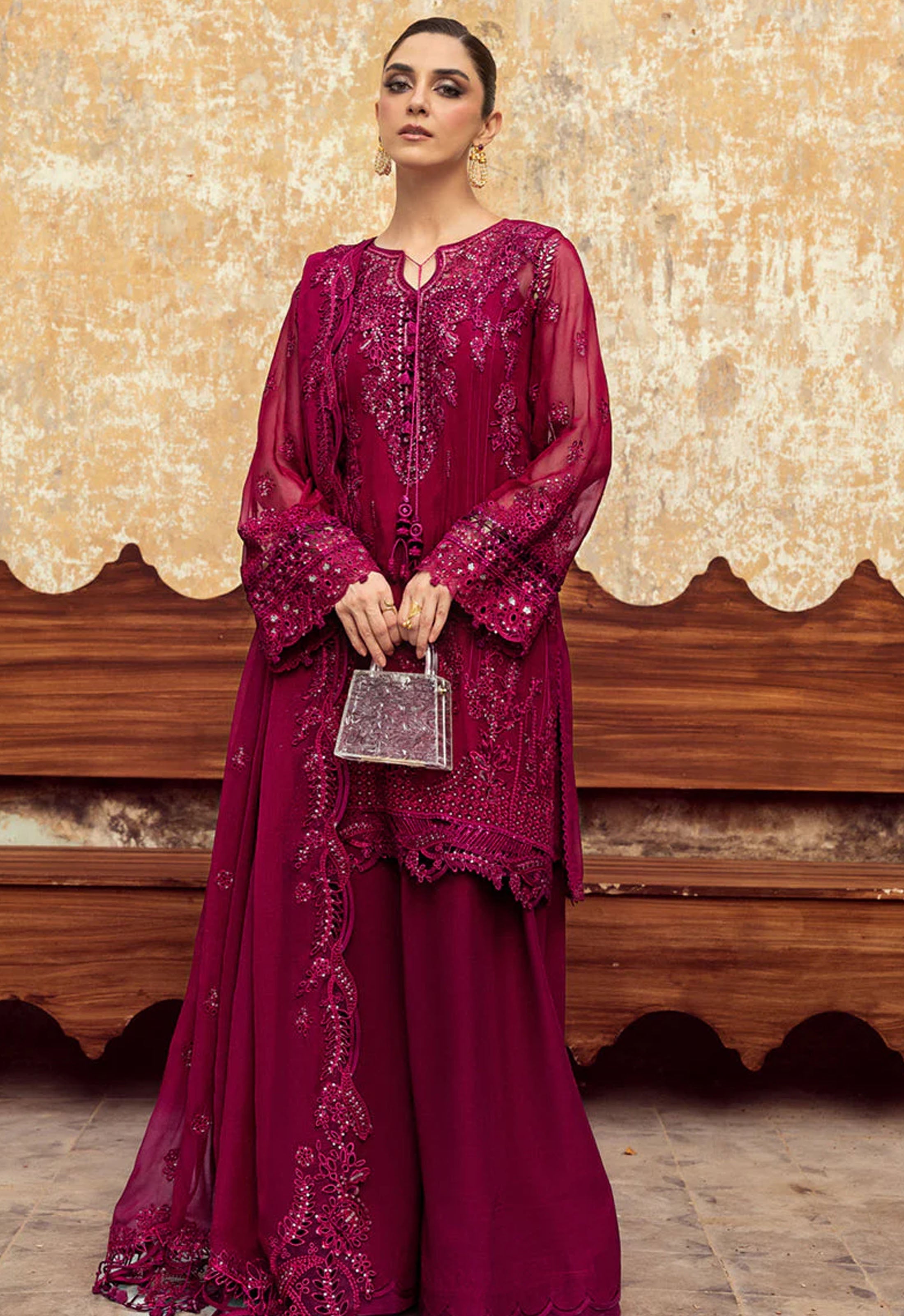 Embroidered Chiffon 3 Piece Unstitched Suit QC-WC-02 SIOFE-25 - Party Wear