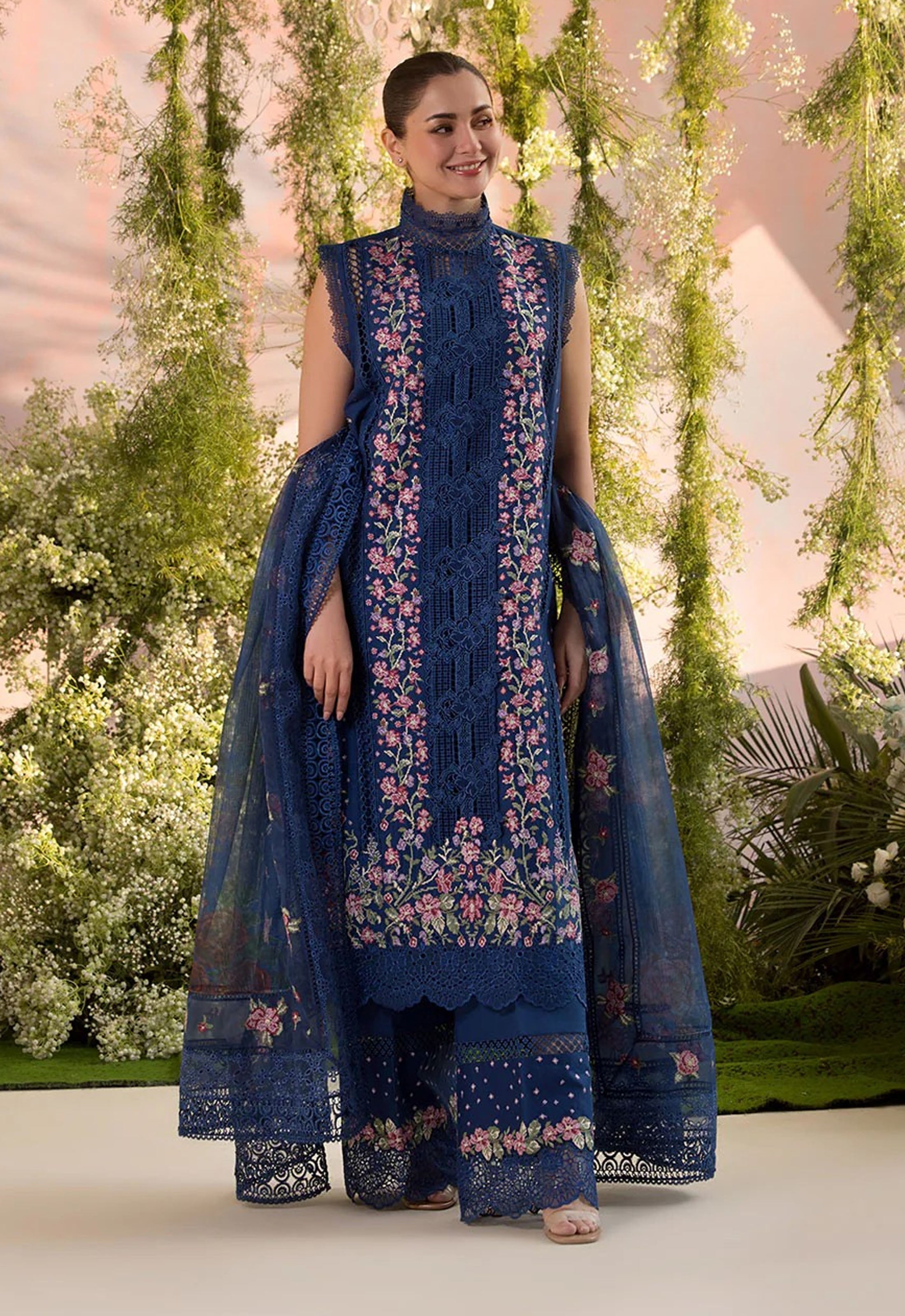 Embroidered Lawn 3 Piece Unstitched Suit SNL-HU-D04-A-25 - Summer Collection